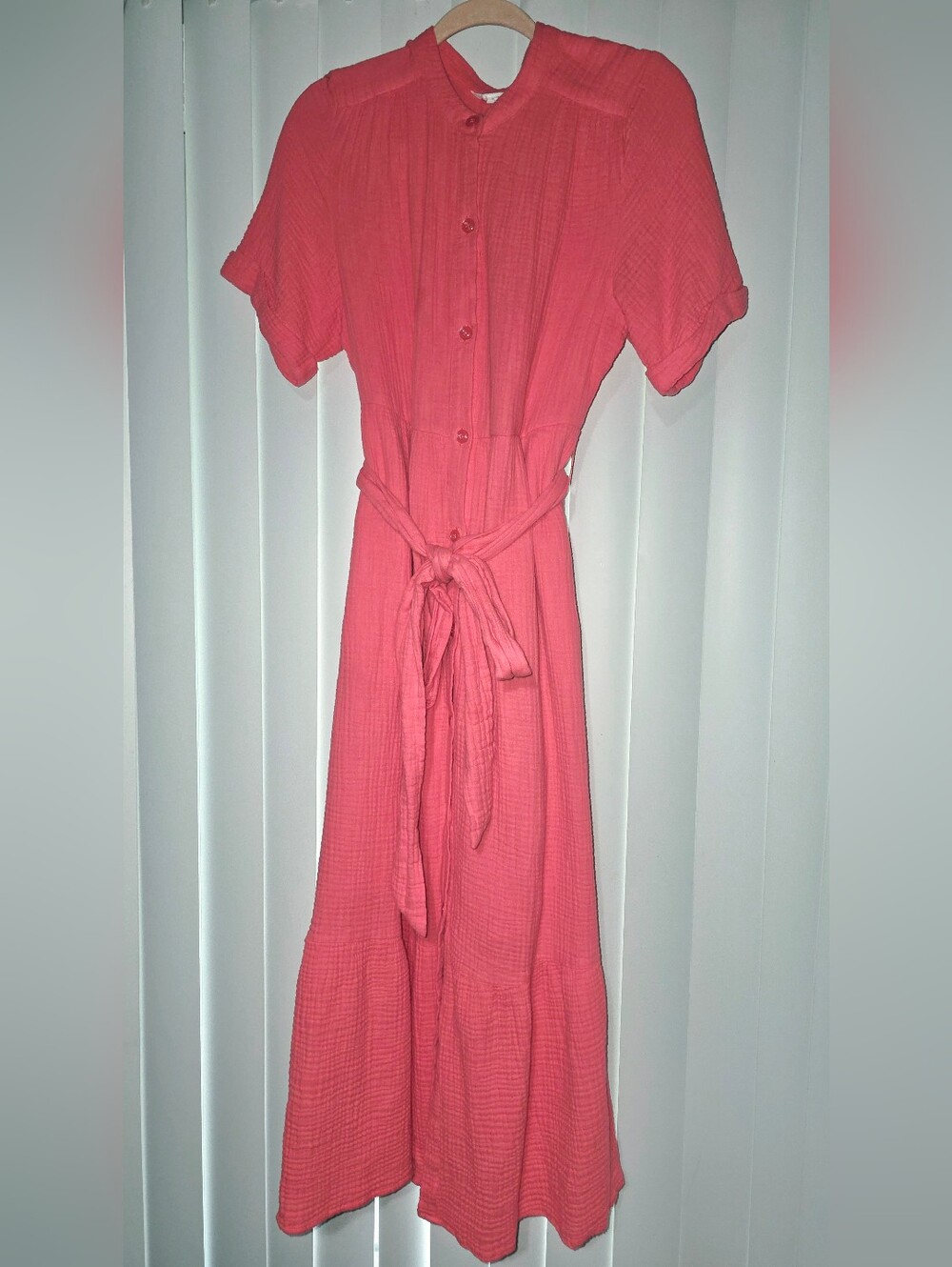 Johnnie-O Coral Pink Cotton Shirt Maxi Dress L
